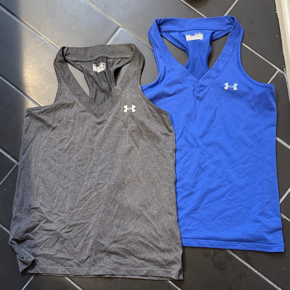 Under Armour Charcoal and Royal Blue Racerback Tank Tops